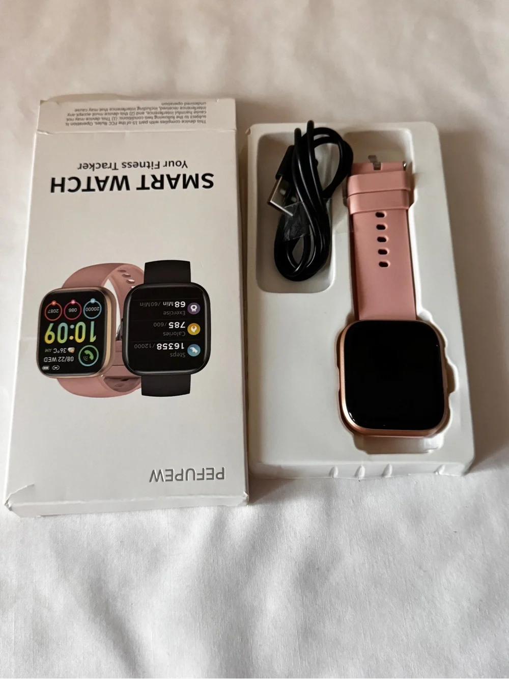 Rose Gold Smartwatch with Silicone Band - Fitness & Notifications